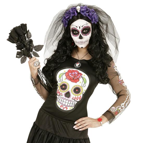 Diadema 6 Rosas Violeta con Calavera y Velo Diadema 6 Rosas Violeta con Calavera y Velo