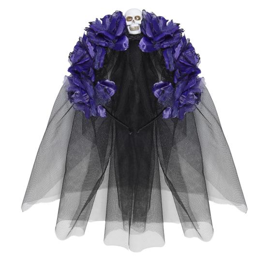 Diadema 6 Rosas Violeta con Calavera y Velo Diadema 6 Rosas Violeta con Calavera y Velo