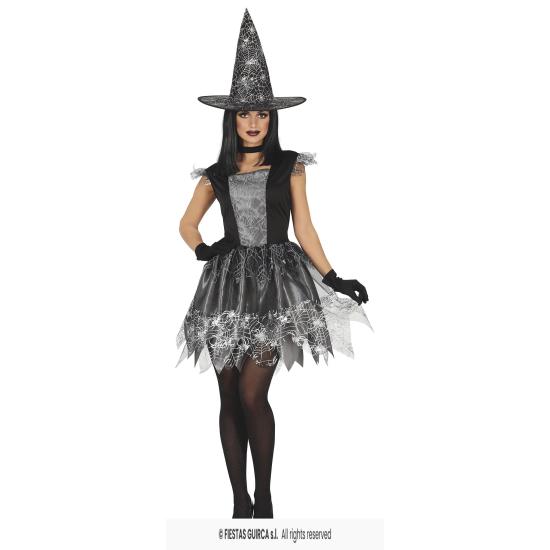 Disfraz de Bruja Telaraña Plateada – Vestido con Sombrero – Disfraz de Halloween para Mujer Disfraz de Bruja Telaraña Plateada – Vestido con Sombrero – Disfraz de Halloween para Mujer