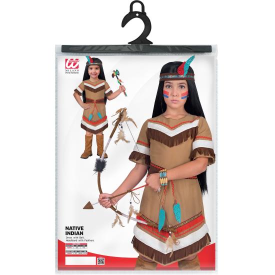 Disfraz de Indio Nativo para Niña – Vestido con Cinturón y Diadema con Plumas Disfraz de Indio Nativo para Niña – Vestido con Cinturón y Diadema con Plumas