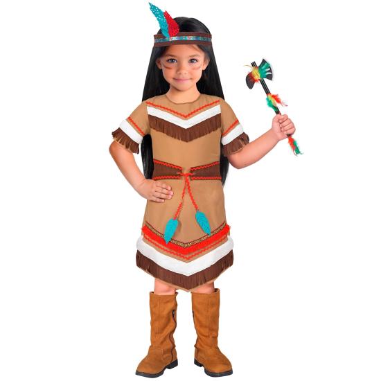 Disfraz de Indio Nativo para Niña – Vestido con Cinturón y Diadema con Plumas Disfraz de Indio Nativo para Niña – Vestido con Cinturón y Diadema con Plumas