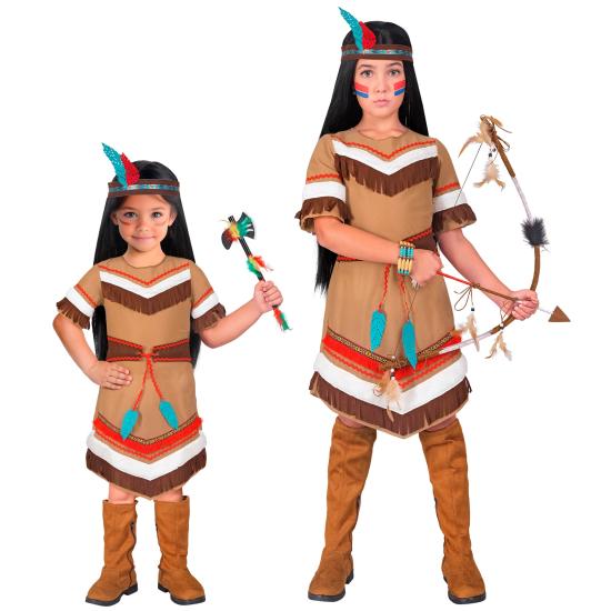 Disfraz de Indio Nativo para Niña – Vestido con Cinturón y Diadema con Plumas Disfraz de Indio Nativo para Niña – Vestido con Cinturón y Diadema con Plumas