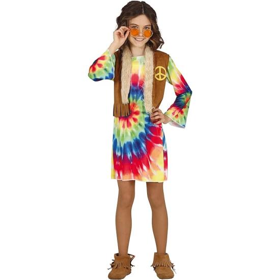 Disfraz de Niña Hippie Vestido Multicolor de Tie-Dye y Chaleco ** Disfraz de Niña Hippie Vestido Multicolor de Tie-Dye y Chaleco **
