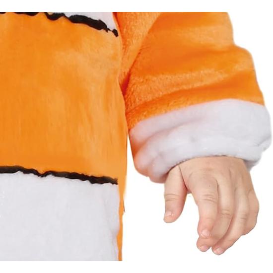 Disfraz de Pequeño Pez Payaso - Mono Rayas Naranja y Blanco y Capucha para Bebé ** Disfraz de Pequeño Pez Payaso - Mono Rayas Naranja y Blanco y Capucha para Bebé **