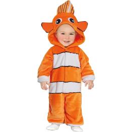 Disfraz de Pequeño Pez Payaso - Mono Rayas Naranja y Blanco y Capucha para Bebé **