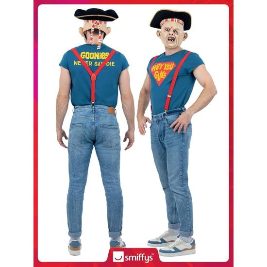 Disfraz de perezoso de The Goonies con parte superior, tirantes, sombrero, máscara, disfraz oficial de The Goonies para adultos Disfraz de perezoso de The Goonies con parte superior, tirantes, sombrero, máscara, disfraz oficial de The Goonies para adultos