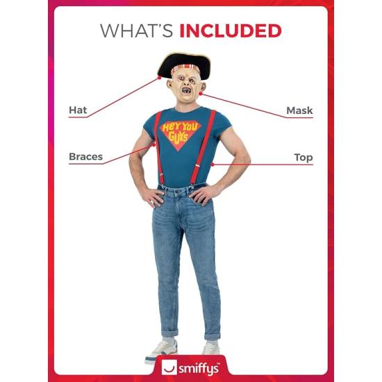 Disfraz de perezoso de The Goonies con parte superior, tirantes, sombrero, máscara, disfraz oficial de The Goonies para adultos Disfraz de perezoso de The Goonies con parte superior, tirantes, sombrero, máscara, disfraz oficial de The Goonies para adultos