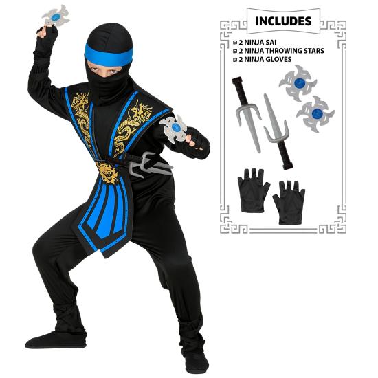 Disfraz Ninja Azul para niño con Set de Armamento Disfraz Ninja Azul para niño con Set de Armamento
