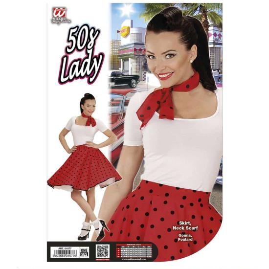 Falda de Lunares Roja de los años 50 con Pañuelo grease talla única Falda de Lunares Roja de los años 50 con Pañuelo grease talla única