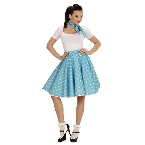 Falda de Lunares Turquesa de los años 50 con Pañuelo Grease Falda de Lunares Turquesa de los años 50 con Pañuelo Grease