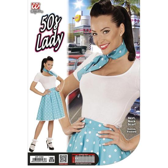 Falda de Lunares Turquesa de los años 50 con Pañuelo Grease Falda de Lunares Turquesa de los años 50 con Pañuelo Grease