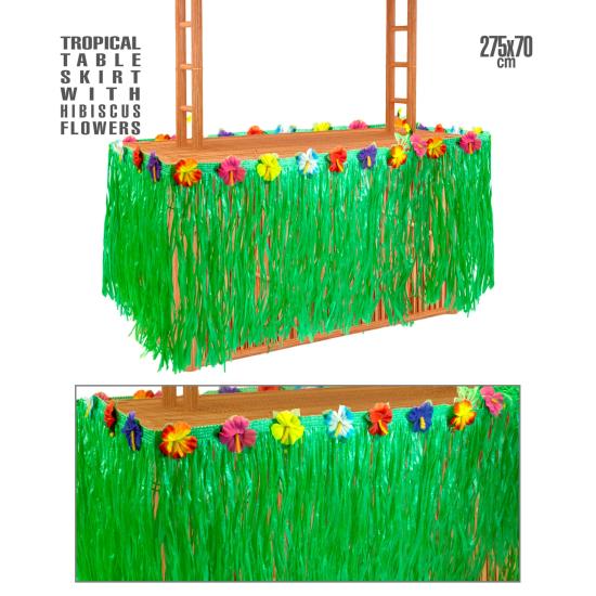 Falda Tropical de Mesa con Flores de Hibisco 275x70 cm Falda Tropical de Mesa con Flores de Hibisco 275x70 cm