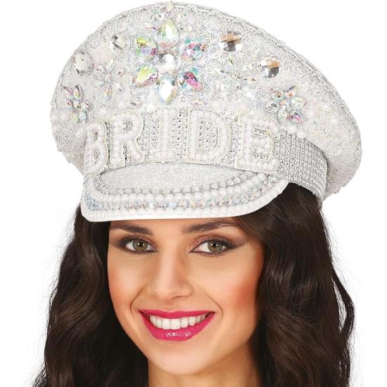 Gorra de Bride Plata con Pedrería (Talla Única) Gorra de Bride Plata con Pedrería (Talla Única)