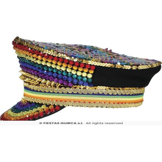 Gorra de Policía Multicolor con Pedrería - Accesorio de Disfraz para Fiestas Pride y Celebraciones Gorra de Policía Multicolor con Pedrería - Accesorio de Disfraz para Fiestas Pride y Celebraciones
