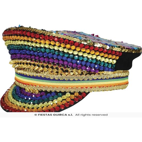 Gorra de Policía Multicolor con Pedrería - Accesorio de Disfraz para Fiestas Pride y Celebraciones Gorra de Policía Multicolor con Pedrería - Accesorio de Disfraz para Fiestas Pride y Celebraciones
