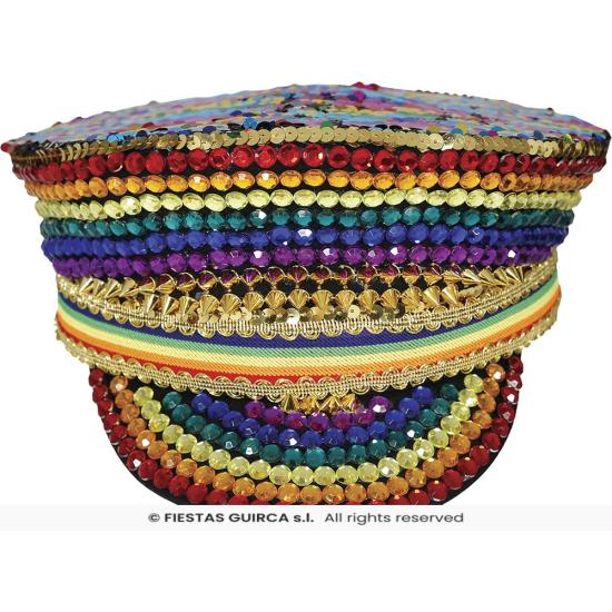 Gorra de Policía Multicolor con Pedrería - Accesorio de Disfraz para Fiestas Pride y Celebraciones Gorra de Policía Multicolor con Pedrería - Accesorio de Disfraz para Fiestas Pride y Celebraciones