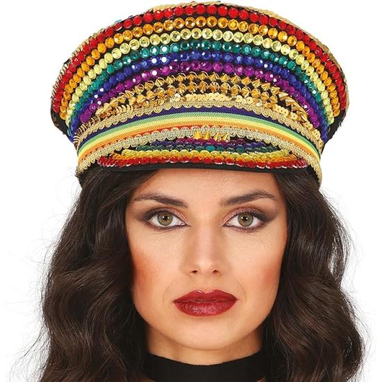 Gorra de Policía Multicolor con Pedrería - Accesorio de Disfraz para Fiestas Pride y Celebraciones Gorra de Policía Multicolor con Pedrería - Accesorio de Disfraz para Fiestas Pride y Celebraciones