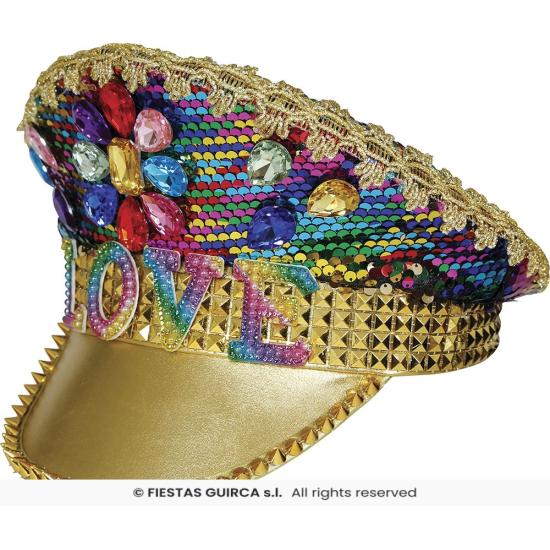 Gorra de Policía Oro Love con Pedrería (Talla Única) Gorra de Policía Oro Love con Pedrería (Talla Única)