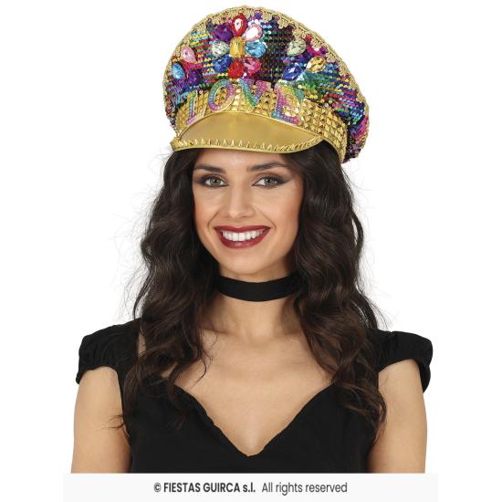 Gorra de Policía Oro Love con Pedrería (Talla Única) Gorra de Policía Oro Love con Pedrería (Talla Única)