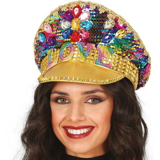 Gorra de Policía Oro Love con Pedrería (Talla Única) Gorra de Policía Oro Love con Pedrería (Talla Única)