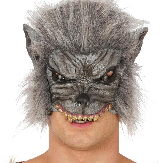 Media máscara de hombre lobo con colmillos ensangrentados Media máscara de hombre lobo con colmillos ensangrentados