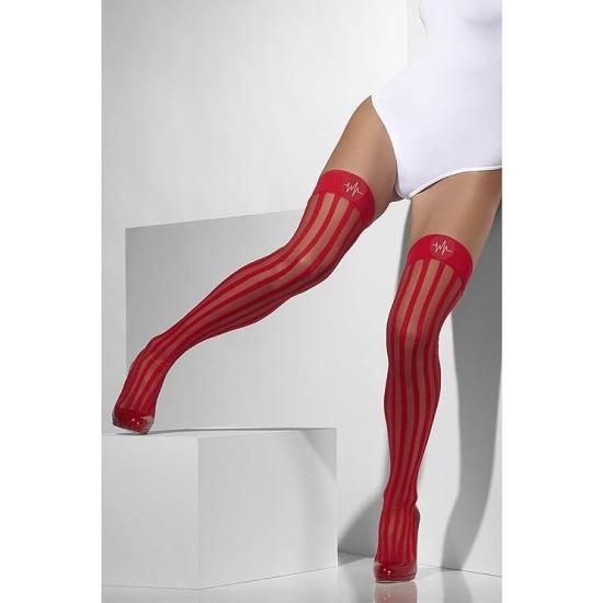 Medias transparentes rojas con rayas verticales Medias transparentes rojas con rayas verticales