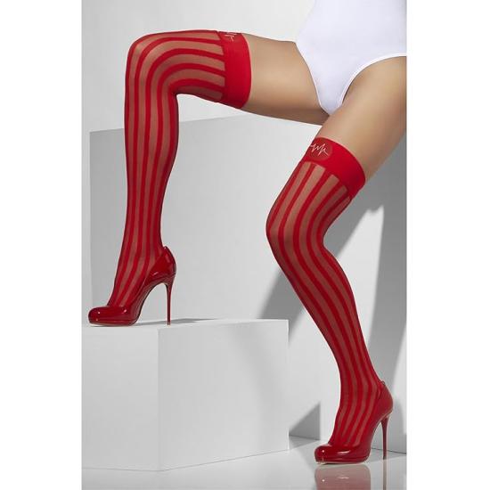 Medias transparentes rojas con rayas verticales Medias transparentes rojas con rayas verticales