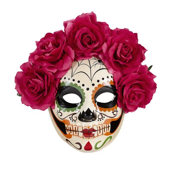 Máscara Dia de Los Muertos decorada Rosas Moradas Máscara Dia de Los Muertos decorada Rosas Moradas