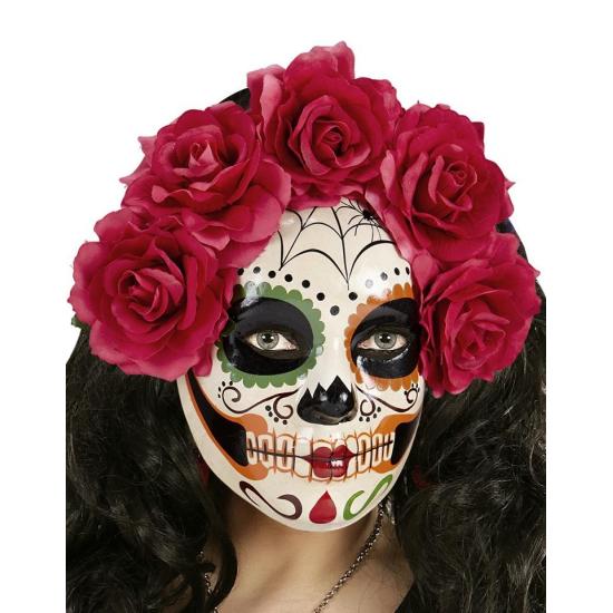 Máscara Dia de Los Muertos decorada Rosas Rojas Máscara Dia de Los Muertos decorada Rosas Rojas