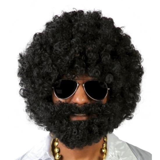 Peluca Afro negra con barba Peluca Afro negra con barba
