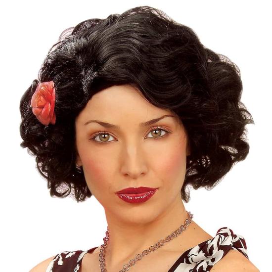 Peluca Años 20 con Flor Negra . Peluca Años 20 con Flor Negra .