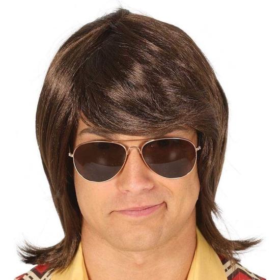 Peluca Años 70 Castaña adulto Peluca Años 70 Castaña adulto