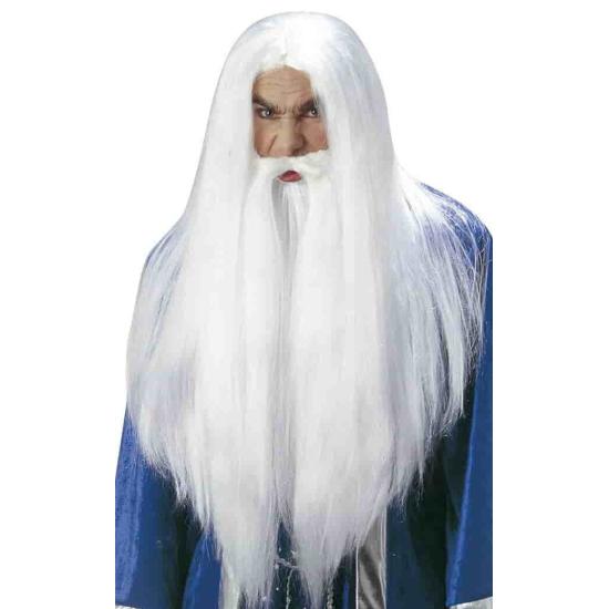 Peluca Blanca de Mago Con Barba . Peluca Blanca de Mago Con Barba .