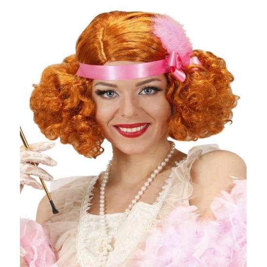 Peluca Burlesque Roja decorada cinta y pluma... Peluca Burlesque Roja decorada cinta y pluma...