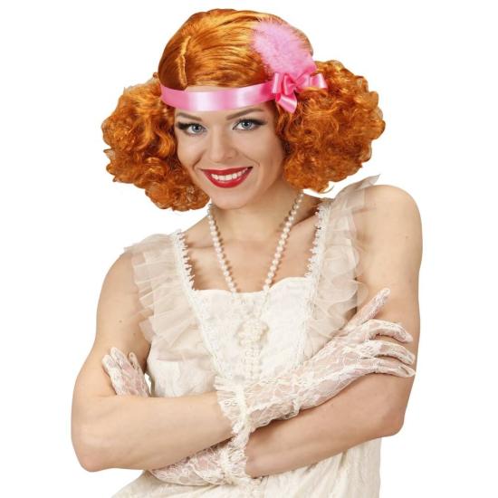 Peluca Burlesque Roja decorada cinta y pluma... Peluca Burlesque Roja decorada cinta y pluma...