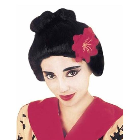 Peluca de Geisha con Flor Roja Peluca de Geisha con Flor Roja