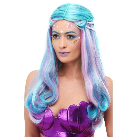 Peluca de sirena, Azul, con perlas Peluca de sirena, Azul, con perlas