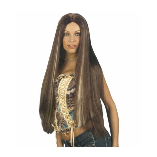 Peluca Extra larga Castaña con Mechas. Peluca Extra larga Castaña con Mechas.