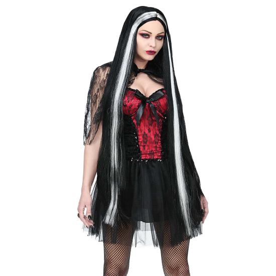 Peluca Negra y Blanca Halloween Extralarga Peluca Negra y Blanca Halloween Extralarga