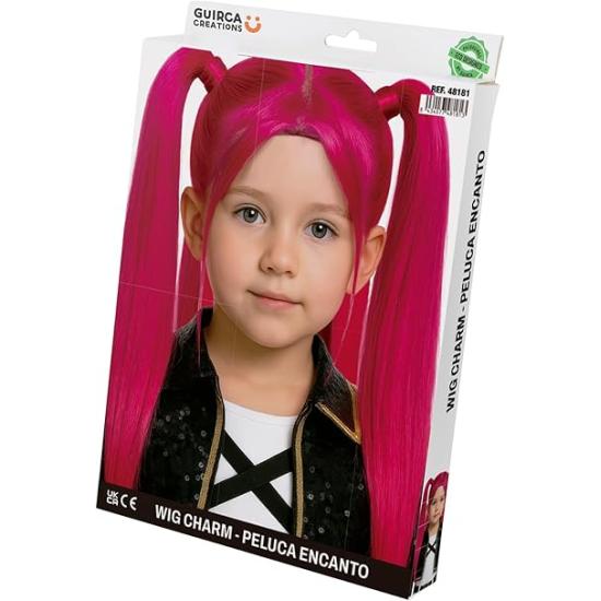 Peluca Guerrera K-Pop Mira Rosa con Coletas – Accesorio de Disfraz para Carnaval y Fiestas