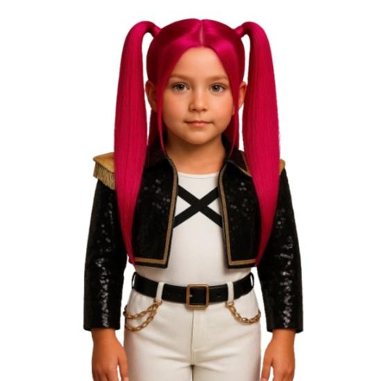 Peluca Guerrera K-Pop Mira Rosa con Coletas – Accesorio de Disfraz para Carnaval y Fiestas