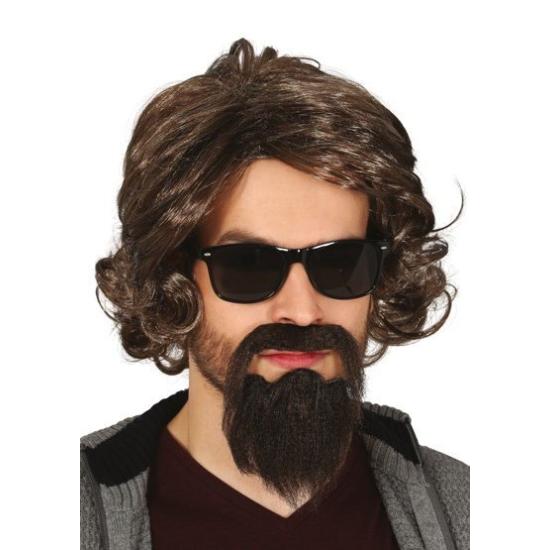 Peluca Media Melena Castaña con Barba Peluca Media Melena Castaña con Barba