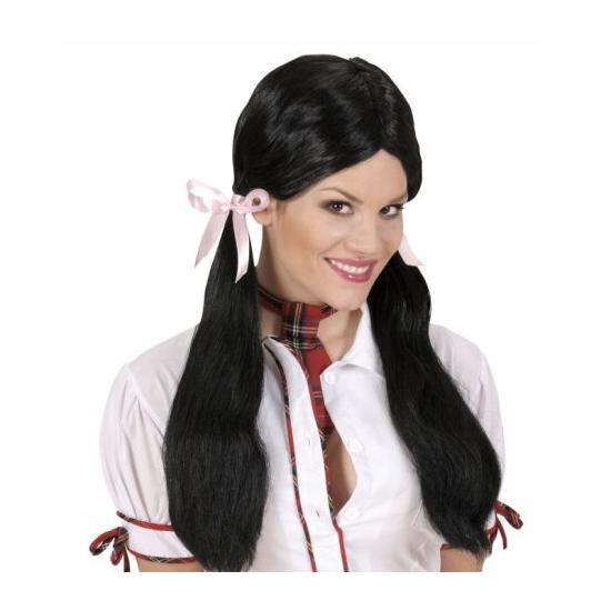 Peluca negra con coletas estudiante Peluca negra con coletas estudiante