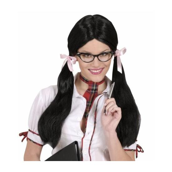 Peluca negra con coletas estudiante Peluca negra con coletas estudiante
