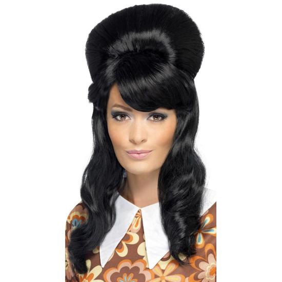 Peluca Negra con Moño años 70 Peluca Negra con Moño años 70