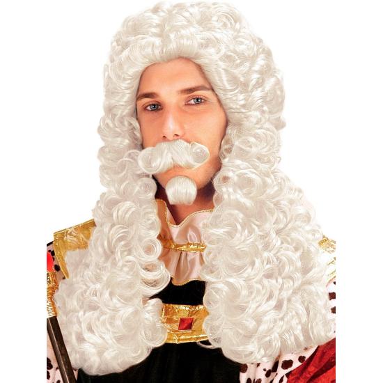 Peluca Época Blanca con Bigote y Perilla  . Peluca Época Blanca con Bigote y Perilla  .