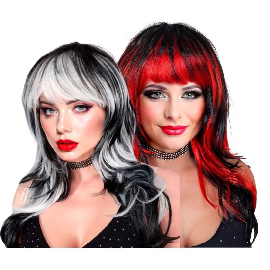 Peluca “Vampirosa” – larga con flequillo (Negra/Blanca y Negra/Roja) Peluca “Vampirosa” – larga con flequillo (Negra/Blanca y Negra/Roja)