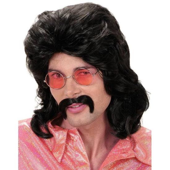 Peluca y Bigote Años 70 color Negra Peluca y Bigote Años 70 color Negra