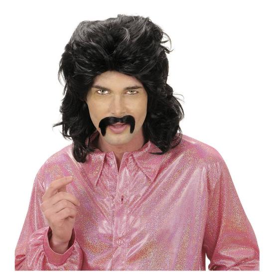 Peluca y Bigote Años 70 color Negra Peluca y Bigote Años 70 color Negra