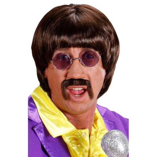 Peluca y Bigote Cantante años 70 Castaña Peluca y Bigote Cantante años 70 Castaña